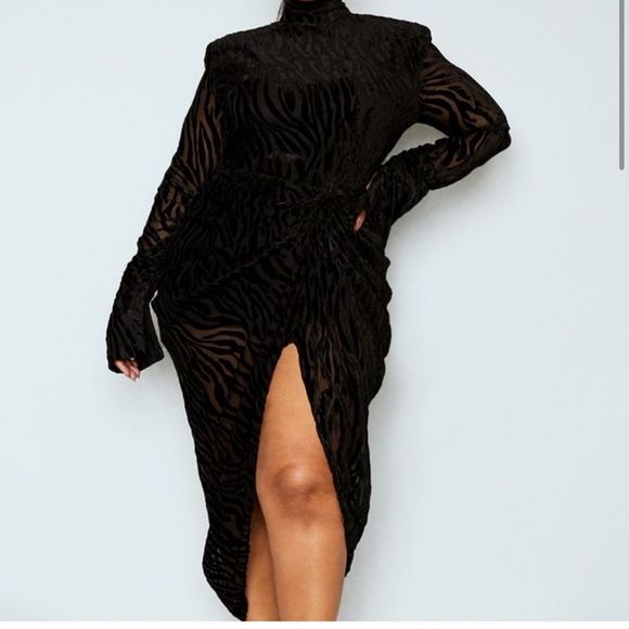 PrettyLittleThing Dresses & Skirts - Pretty Little Thing Black Zebra Devore High Neck Draped Midi Dress Plus size 22